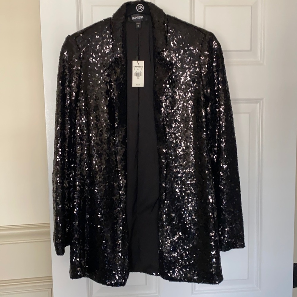 NWT EXPRESS BLACK SEQUIN BOYFRIEND BLAZER XS